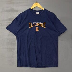 Vintage Navy Blue Illinois University Shirt Embroidered Heavyweight Large
